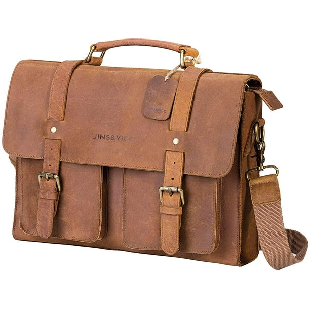 Fits Laptop Upto 15.6 Inches TUZECH Pure Leather Unisex Office Formal Travel Brown Laptop Messenger Bag 